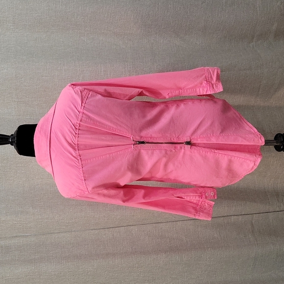 Elizabeth and James Hot Pink 3/4 Sleeve Button Down with Zippered Back - Picture 2 of 3